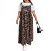 Large Size Retro Leopard Print Strap Skirt Loose And Thin Pocket Long Casual Tooling Wind Strap Skirt_ecoleips.com