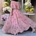 Pink Floral Vacation-Style Long Dress, Elegant And Gentle Printed Large Hem Dress For Women_ecoleips.com