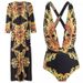 Women's Sexy Deep V Neck Tummy Concealing Swimsuit Retro Print French Style Long Robe Two Piece Set Slimming Design For Summer Vacation_ecoleips.com