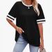 Women's Casual Short Sleeve T-Shirt Striped Contrast Cuff Loose Fit Comfortable Breathable Daily Wear_ecoleips.com