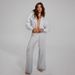 Women's Autumn Solid Color Casual Basic Long Sleeved Top with Snap Buttons And Drawstring Trousers Set European And American Style_ecoleips.com