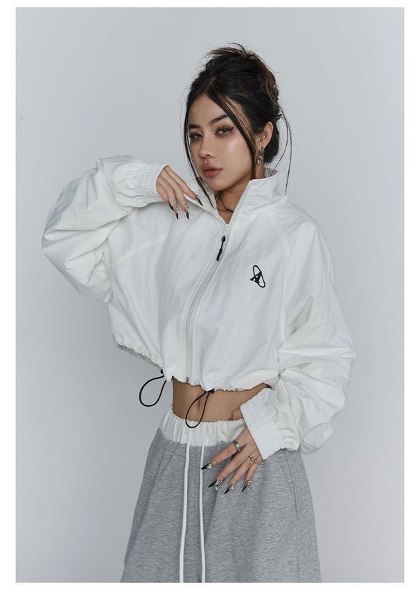 American Style Slim Stand Collar Sun Protection Short For Women's Jazz Dance Outerwear, Waist Up Quick Drying Sports_ecoleips.com