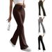 Women's Clothing Women's Solid Color Bell Bottom Pants Spring Autumn Casual Ribbed Knitted Slim Fit Fashionable All Match Trousers_ecoleips.com