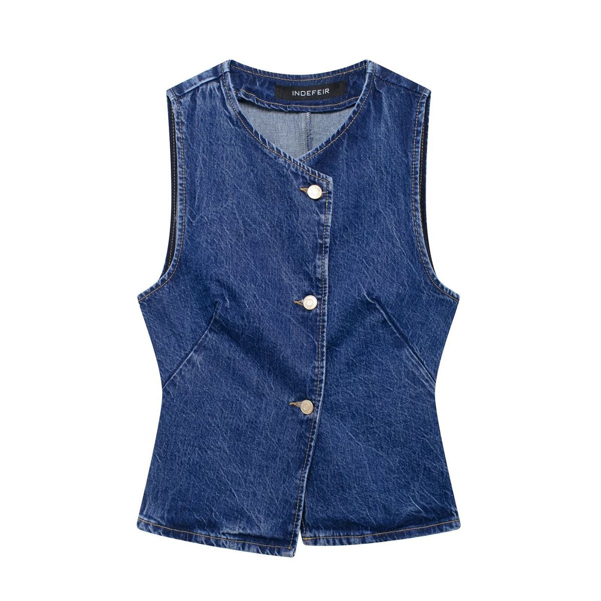 Women's Clothing New French Slim Denim Sleeveless Round Neck Vest Vest_ecoleips.com