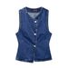 Women's Clothing New French Slim Denim Sleeveless Round Neck Vest Vest_ecoleips.com
