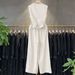 Linen-Blend Vest Set – Wide Leg Pants & Oversized Waistcoat, Minimalist Office-To-Brunch Outfit (Beige/Black/Navy, S-Xxxl)_ecoleips.com