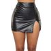 Sexy High Waist PU Leather Mini Skirt Bodycon Split Hem Skirt For Women - Streetwear, Clubwear, Night Out_ecoleips.com