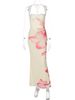 Hugcitar Elegant Flower Print Straps Ruched Backless Bandage Sexy Maxi Dress Summer Y2K Women Clothes Birthday Party Vacation_ecoleips.com