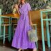 Women's Comfortable Casual Striped Dress Summer Fashion Mid-Length Loose Fit Short-Sleeved Mid-Calf Dress_ecoleips.com