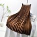 K New Solid Color Long Plus Size Pleated Skirt, High Waist Half Skirt, Women's Elastic Waist Skirt_ecoleips.com