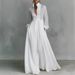 2026 New Cross-Border Elegant Waist-Cinching Slimming Long-Sleeve Pleated Long Vacation French White Dress_ecoleips.com