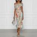 Floral Print Off-Shoulder Midi Dress – Bohemian Ruffle Sleeve High Waist Maxi Dress Comfortable Stretch Polyester_ecoleips.com