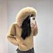 Korean Retro Women's Knitted Cardigan Long Sleeved Fur Collar Hooded Sweater Jacket Loose Casual Versatile Autumn Winter Top_ecoleips.com