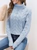 Women's High Neck Cable Knit Sweater - Soft Chunky Wool Pullover With Solid Color & Ribbed Detailing For Fall/Winter Layering_ecoleips.com