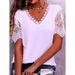 Women's Lace Trim V-Neck Relaxed Fit Short Sleeve T-Shirt - Breathable Casual Blouse For Everyday Comfort_ecoleips.com