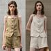 Women's Minimalist Linen Camisole Vest Short Style High-End Feel Front Button Design for Commuting_ecoleips.com