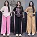 Women's Summer Fashion Two Piece Set American Retro Style Letter Print T-Shirt And Wide Leg Pants Slimming Effect_ecoleips.com