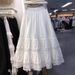 Slimming Elegant A-Line Maxi Skirt White Lace Trim Embroidered Hollowed Out Detail Casual Mid-Calf Spring/Autumn Skirt_ecoleips.com