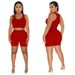 Women's Sporty Two-Piece Set Sleeveless U-Neck Top High-Waisted Shorts Streetwear Gym Ready Stretchy Polyester Spandex_ecoleips.com