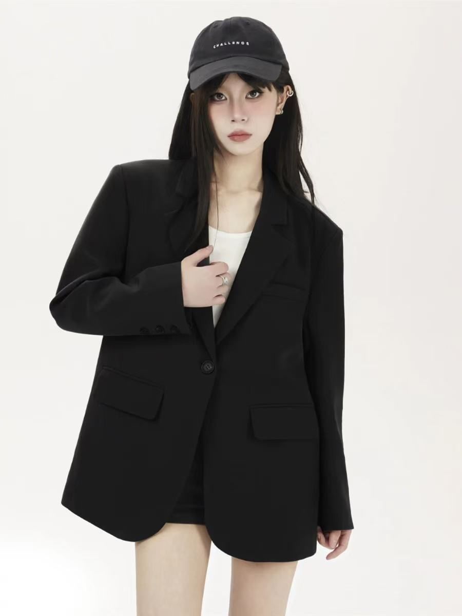 ng2510292 Black New Style Suit, Korean Design, High-end Jacket, 2025, Elegant, Loose-fitting, Spring And Autumn Casual Top_ecoleips.com