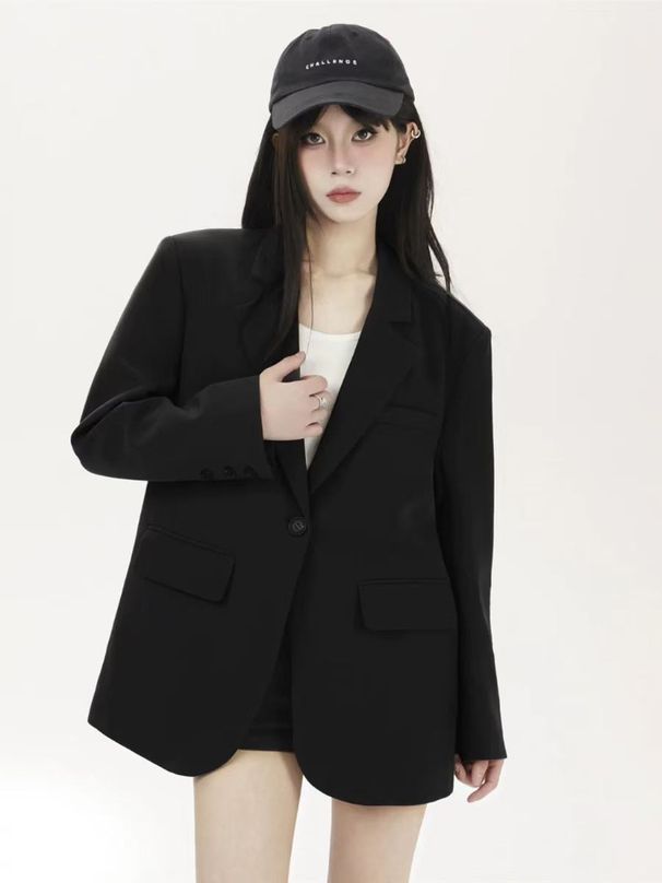 ng2510292 Black New Style Suit, Korean Design, High-end Jacket, 2025, Elegant, Loose-fitting, Spring And Autumn Casual Top_ecoleips.com