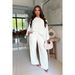 Women's Elastic Pleated Batwing Sleeve One Piece Wide Leg Pants Set with Pocket European American Style Clothing_ecoleips.com