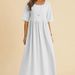 Women's Large-Sized Loose Cotton And Linen Round-Neck Pocket Five-Quarter Sleeve Mid-Length Dress_ecoleips.com