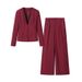 Women's Clothing Fashion V Neck Suit Jacket Top + Casual Trousers_ecoleips.com
