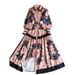French Court-Style Vintage Floral Dress – Puff Sleeves, Button-Down Front, Wrap Waist With Ties, Pleated Maxi Dress For Women, Elegant & Timeless_ecoleips.com