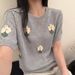 Small Floral Embroidery Puff Sleeve Ice Silk Knit Top For Women, European Station 2026 Spring New European-Style Women's_ecoleips.com