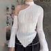 Aria Basics Aria Basics Cross-border European And American 2025 Spring Women's Clothing, Striped Street-style Long-sleeve Asymmetrical Neck_ecoleips.com