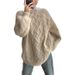Oversized Cable Knit Sweater – Chunky Boho Pullover With Rolled Cuffs (Acrylic-Blend, Winter Beige/Yellow/Burgundy, One-Size Fits S-L)_ecoleips.com