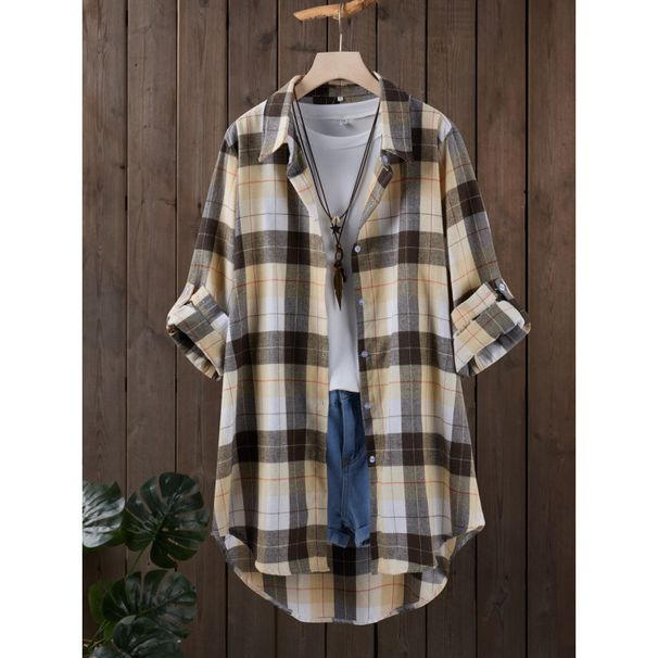 Spring Large-Sized Women's Shirt: Korean-Style Loose-Fitting Long-Sleeved Plaid Shirt With Versatile Design_ecoleips.com