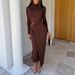 Women Elegant Slim Waist Fitted Dress High Neck Long Sleeve Solid Party Office Casual Daily Dress For Ladies_ecoleips.com