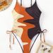 Women's Clothing One Piece Swimsuit Multi Color Contrast Drawstring Sexy Bikini Cross Sports Suit For Vacation_ecoleips.com