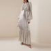 Ladies O-neck Pleated Spring Robe Dress Lantern Sleeves Design Solid Color Evening Dress Elegant High Waisted Holiday Long Dress_ecoleips.com