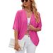 Women's Lightweight Oversized Knit Cardigan Mid-Sleeve Cover-Up Breathable Polyester Blend Barbie Pink Navy Black Mint Green_ecoleips.com