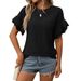 Women's Solid Color Short Sleeve T-Shirt With Flutter Sleeve, Round Neck Blouse Top For Summer, Casual Elegant Tee_ecoleips.com
