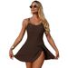 Women's European American Style One Piece Swimsuit Sporty Conservative Solid Color Bikini Swimwear_ecoleips.com