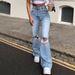 Women's Clothing Denim Wide Leg Trousers Ripped Jeans With Bootcut_ecoleips.com