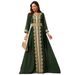 Women's Clothing Green Elegant Retro Lace Dress Ladies Belt V Neck Long Sleeve_ecoleips.com