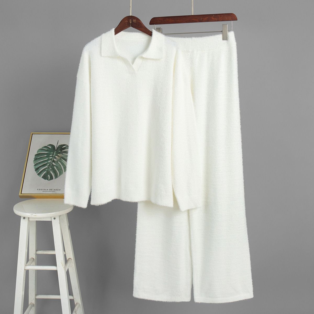Women's Clothing Women's Knitted Collar Sweater Set Long Sleeved Top And Trousers Two Piece Warm Autumn Winter Style_ecoleips.com