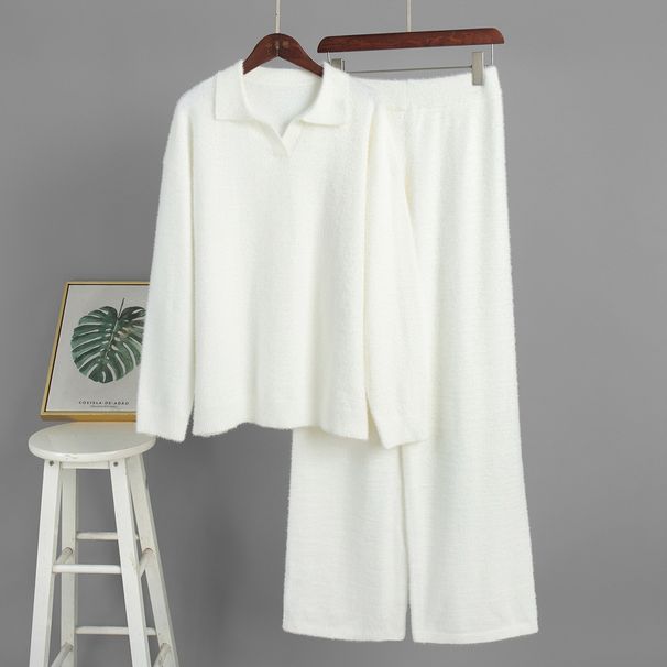 Women's Clothing Women's Knitted Collar Sweater Set Long Sleeved Top And Trousers Two Piece Warm Autumn Winter Style_ecoleips.com