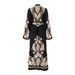 Muslim Dress Women Elegant Floral Print Belted Maxi Dress With Button Front – High Waist Long Sleeve Dress For Women_ecoleips.com