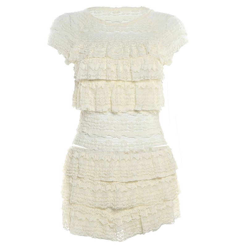 Women's Clothing Summer New Fashion Temperament Sweet Hot Girl Solid Color Hollow Slim Pleated Shorts Suit_ecoleips.com
