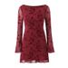 Autumn Flocked Bodycon Vintage Long-Sleeve With Patterned Waist-Cinching Slim Fit Off-Shoulder Neckline European And_ecoleips.com