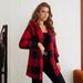 Women's Clothing Oversized Plaid Color-Block Knit Cardigan - Cozy Long Sleeve Hooded Sweater For Casual Streetwear_ecoleips.com