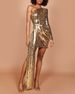 Sexy One-Shoulder Sequin Bodycon Dress – Glamorous High-Slit Cocktail Party Dress For Women (S-XL, Gold)_ecoleips.com
