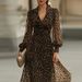 Ladies V-neck Lantern Sleeve Party Dress 2026 Casual Streetwear Swing Long Dress Retro Leopard Print High Waist Commuting Dress_ecoleips.com
