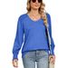 Women's Clothing 2025 Autumn/winter New V-neck Lantern Sleeves Loose Pleated T-shirt Women's Top_ecoleips.com